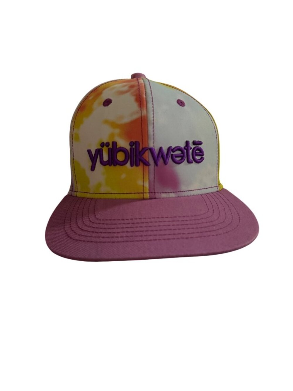 Yübikwētē Tie-Dye Snapback Cap With Purple Embroidery Adjustable Fit Multicolor